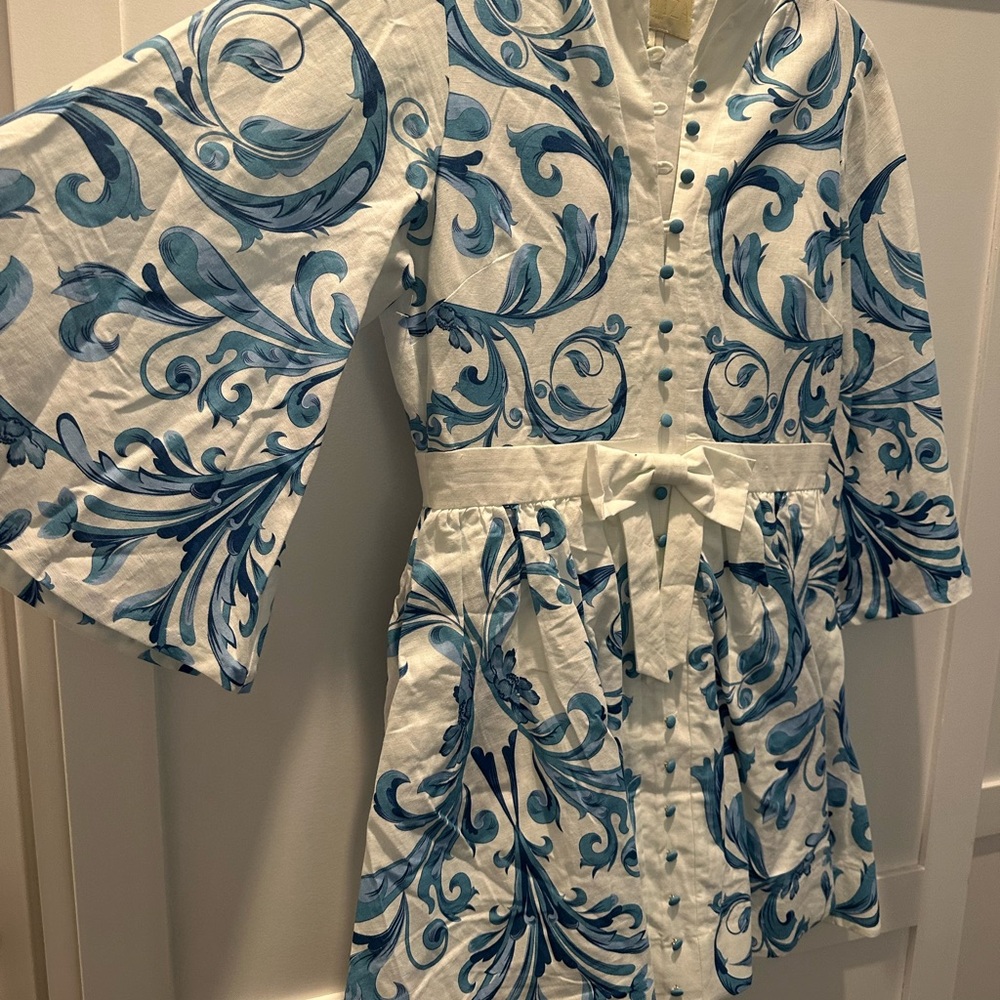 Blue and White Patterned Mini Dress - Picture 2 of 3